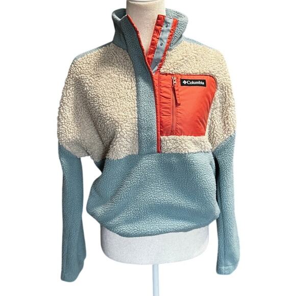 Columbia Sherpa Fleece Half Snap Pullover Colorblock Cabincore Gorpcore (Small) - Picture 2 of 6
